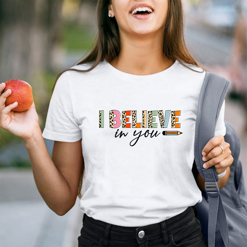 Retro Leopard I Believe In You Teacher T-Shirt