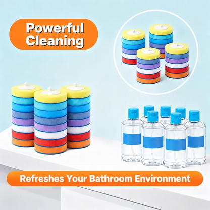 Disposable Toilet Scrubber Brush Kit – No-Touch Rotating Handle with 32 Refill Heads, Self-Cleaning Pads & Holder