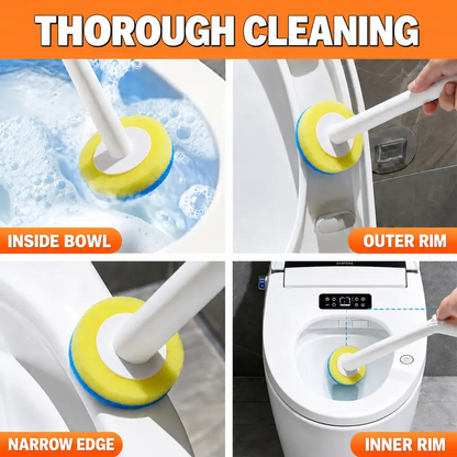 Disposable Toilet Scrubber Brush Kit – No-Touch Rotating Handle with 32 Refill Heads, Self-Cleaning Pads & Holder